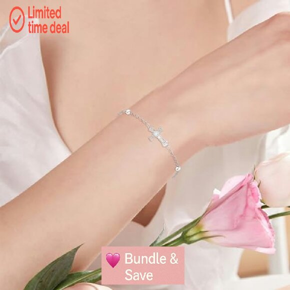 925 Sterling Silver Cross Bracelet Adjustable Faith Jewelry Gift - Picture 5 of 8